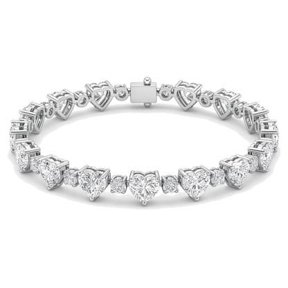 Heart Diamond Tennis Bracelet 6 Carat Lab Grown Bezel 14K White Gold 7 Inch