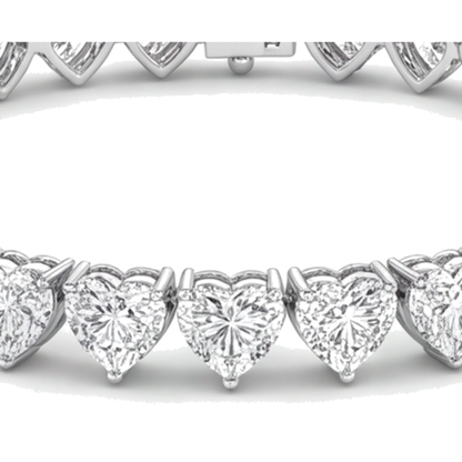 Heart Diamond Tennis Bracelet 7 Carat Lab Grown Prong 14K White Gold 7 Inch