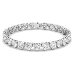 Heart Diamond Tennis Bracelet 7 Carat Lab Grown Prong 14K White Gold 7 Inch