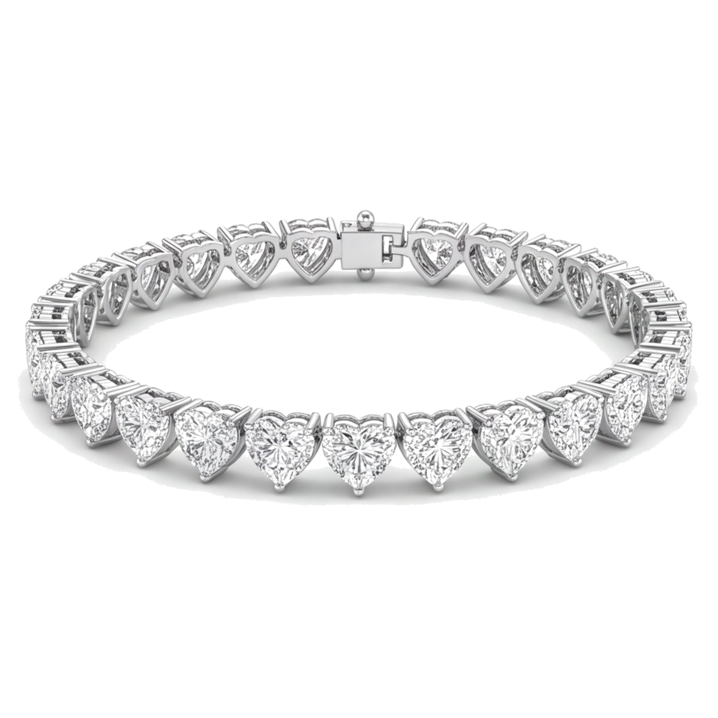 Heart Diamond Tennis Bracelet 7 Carat Lab Grown Prong 14K White Gold 7 Inch
