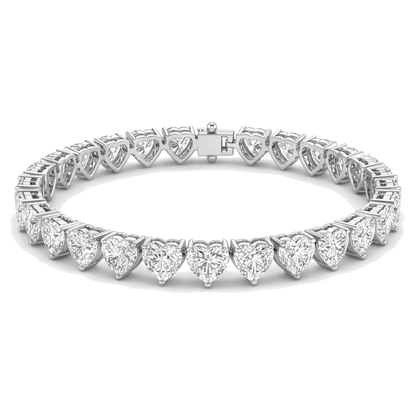Heart Diamond Tennis Bracelet 7 Carat Lab Grown Prong 14K White Gold 7 Inch