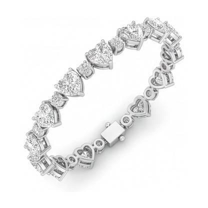 Heart Diamond Tennis Bracelet 6 Carat Lab Grown Bezel 14K White Gold 7 Inch