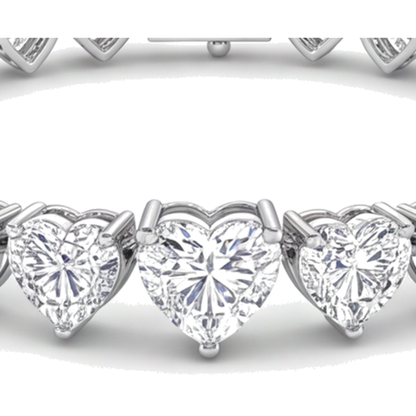 Heart Diamond Tennis Bracelet 9 Carat Lab Grown Prong 14K White Gold 7 Inch
