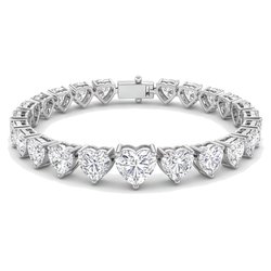 Heart Diamond Tennis Bracelet 9 Carat Lab Grown Prong 14K White Gold 7 Inch
