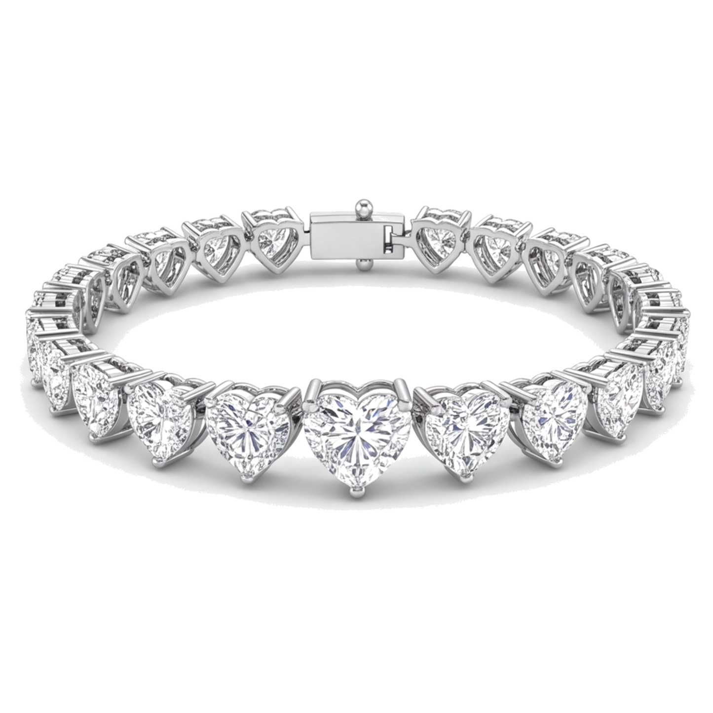 Heart Diamond Tennis Bracelet 9 Carat Lab Grown Prong 14K White Gold 7 Inch