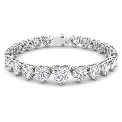 Heart Diamond Tennis Bracelet 9 Carat Lab Grown Prong 14K White Gold 7 Inch