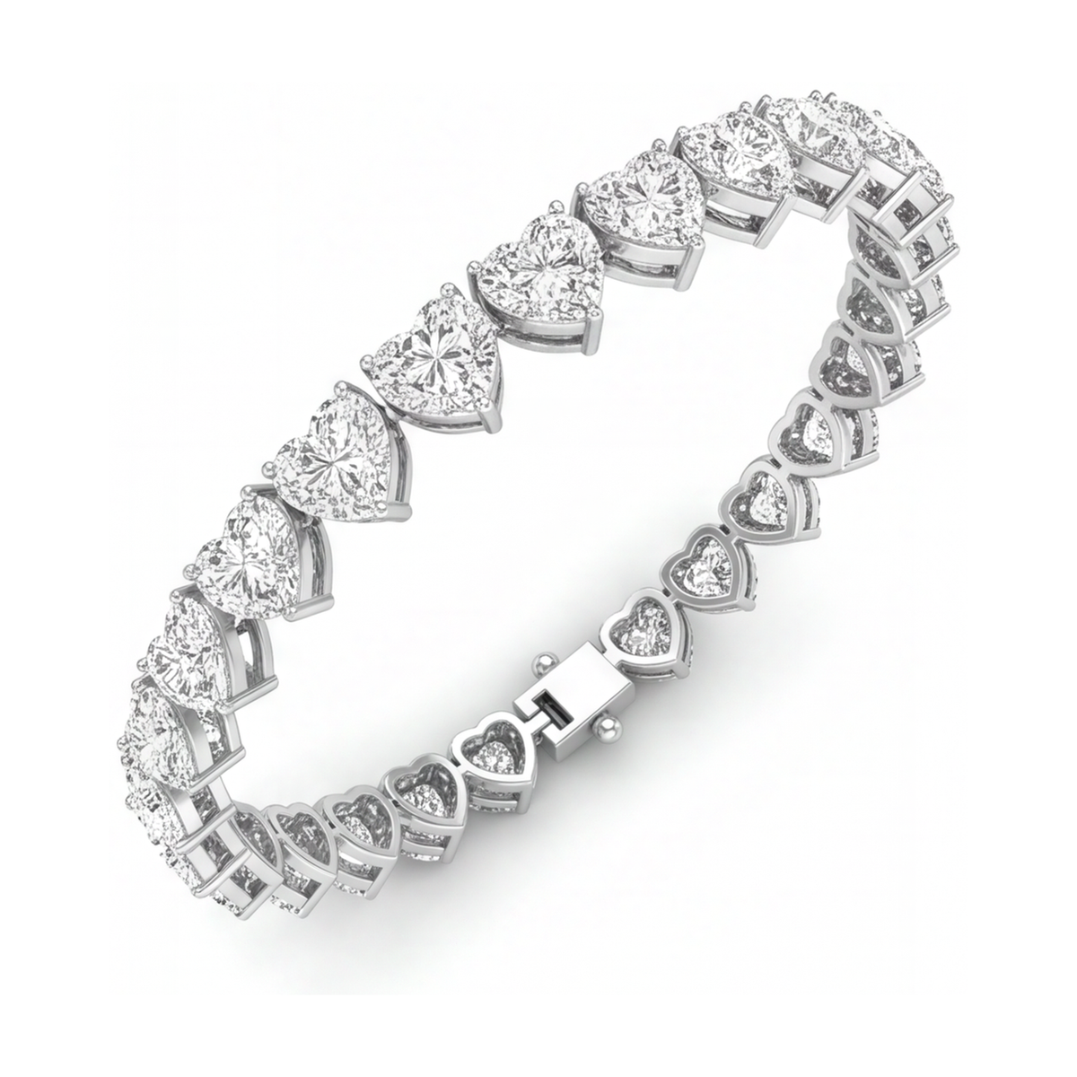 Heart Diamond Tennis Bracelet 7 Carat Lab Grown Prong 14K White Gold 7 Inch