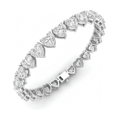 Heart Diamond Tennis Bracelet 7 Carat Lab Grown Prong 14K White Gold 7 Inch