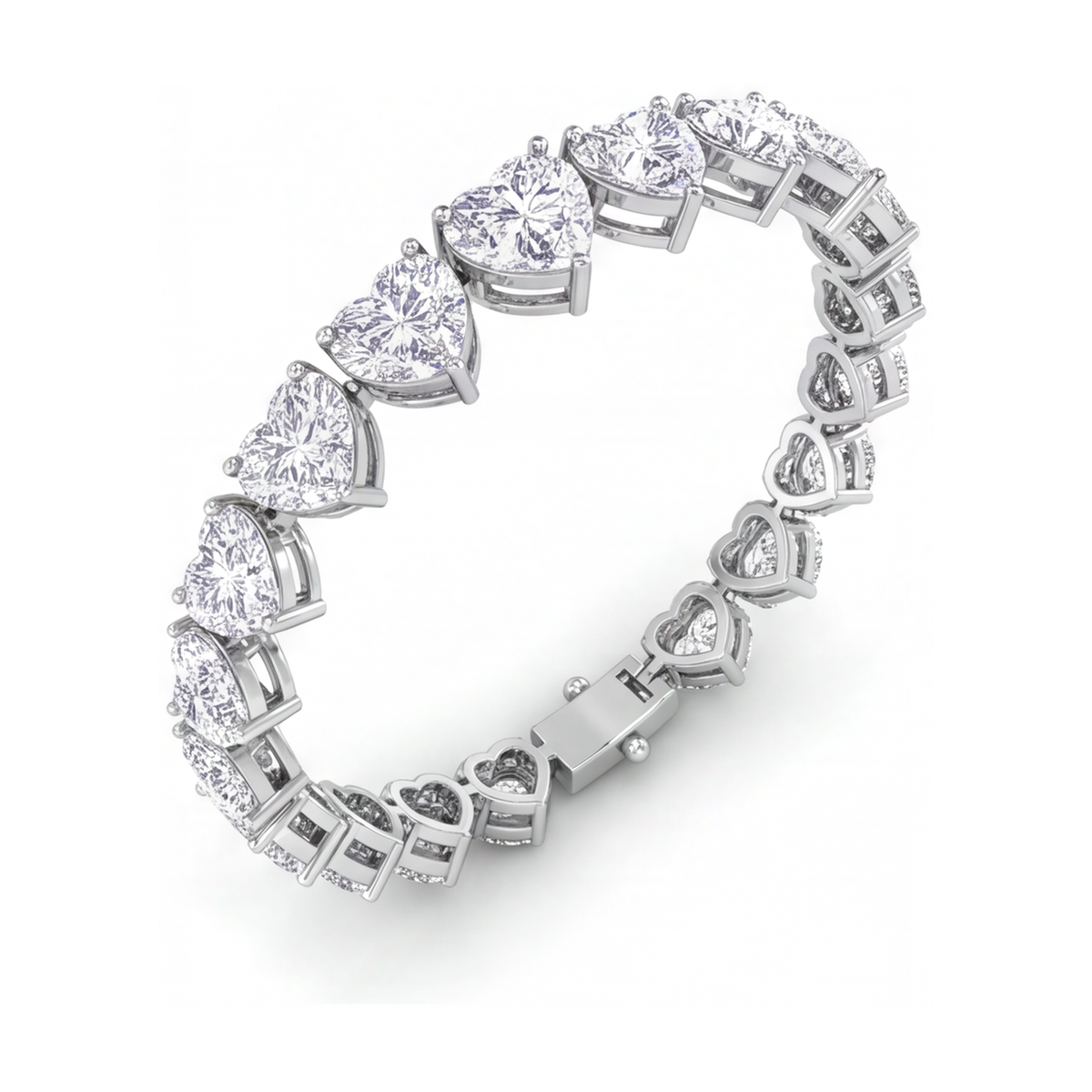 Heart Diamond Tennis Bracelet 9 Carat Lab Grown Prong 14K White Gold 7 Inch