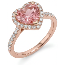 Heart Lab Grown Padparadscha and Diamond Halo Ring 14K Rose Gold