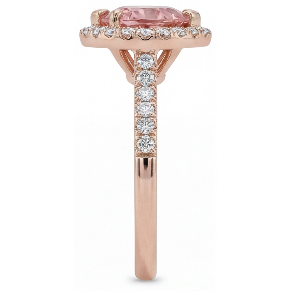 Heart Lab Grown Padparadscha and Lab Grown Diamond Halo Ring 14K Rose Gold