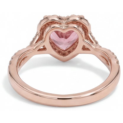 Heart Lab Grown Padparadscha and Lab Grown Diamond Halo Ring 14K Rose Gold