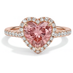 Heart Padparadscha and White Diamond Halo Ring Natural 14K Rose Gold