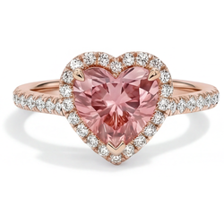 Heart Padparadscha and White Diamond Halo Ring Natural 14K Rose Gold