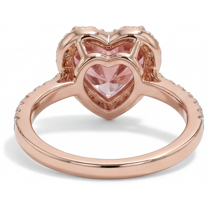 Heart Padparadscha and White Diamond Halo Ring Natural 14K Rose Gold
