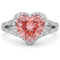 Heart Padparadscha and White Diamond Halo Ring Natural 14K White Gold