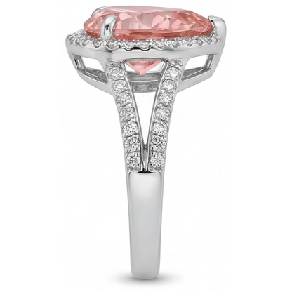 Heart Padparadscha and White Diamond Halo Ring Natural 14K White Gold