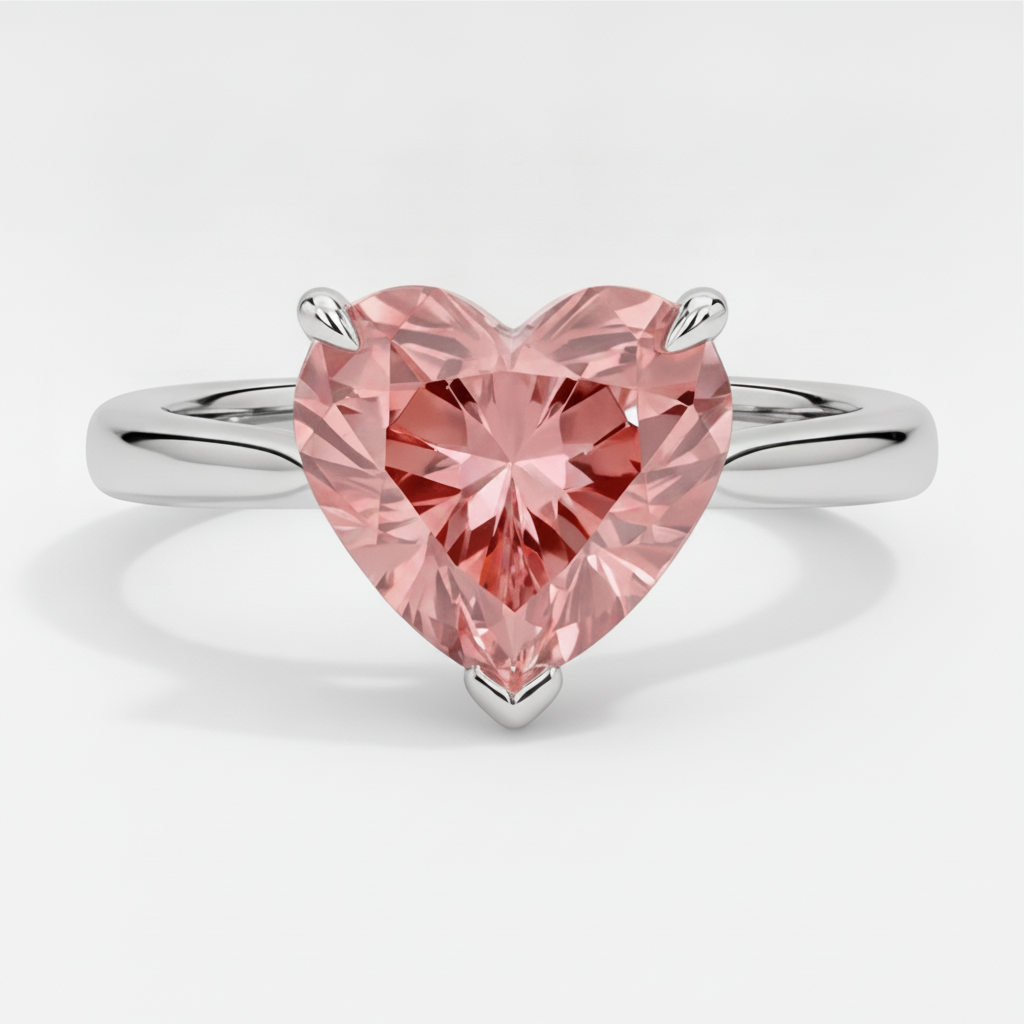Heart Padparadscha Solitaire Ring Natural 14K White Gold