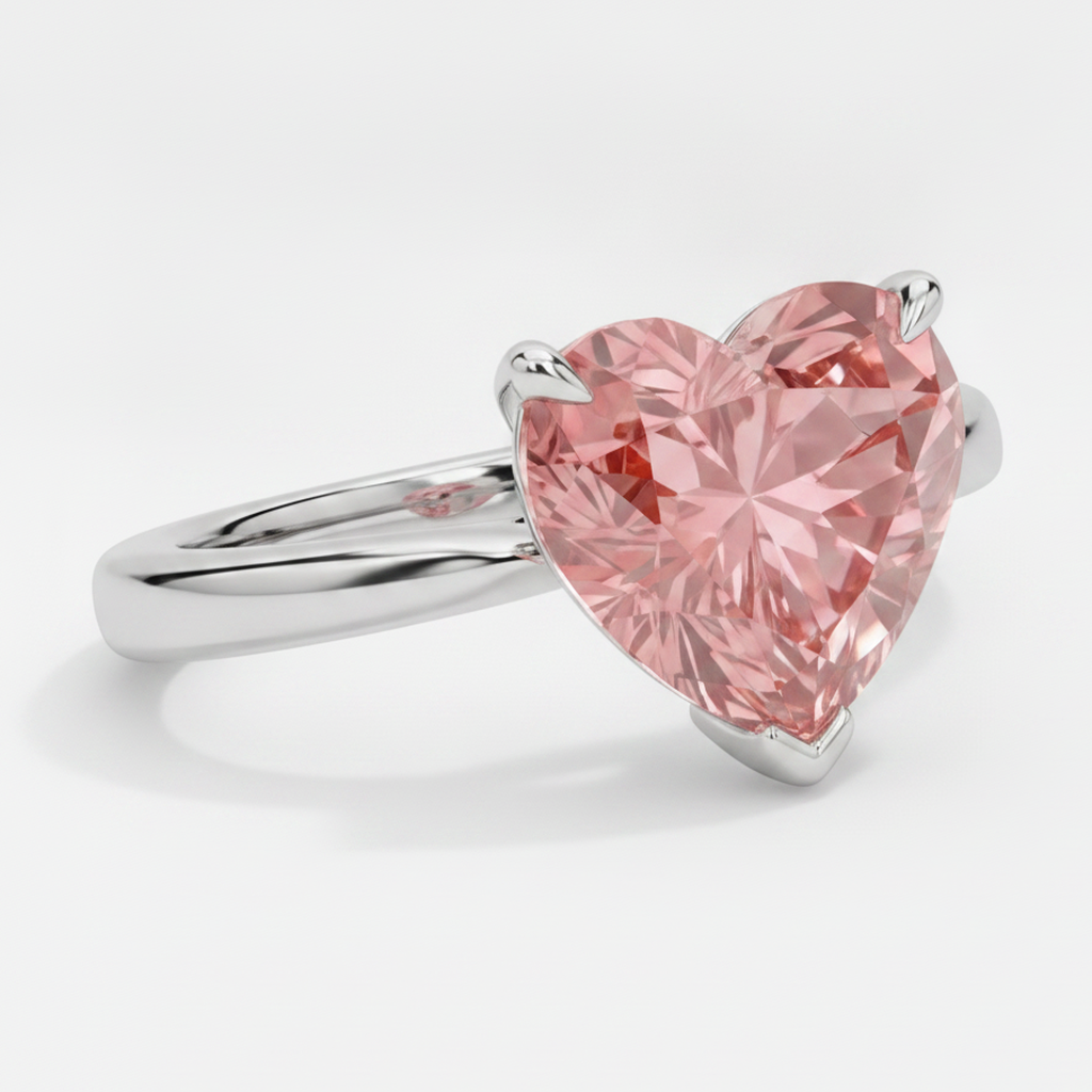 Heart Padparadscha Solitaire Ring Natural 14K White Gold