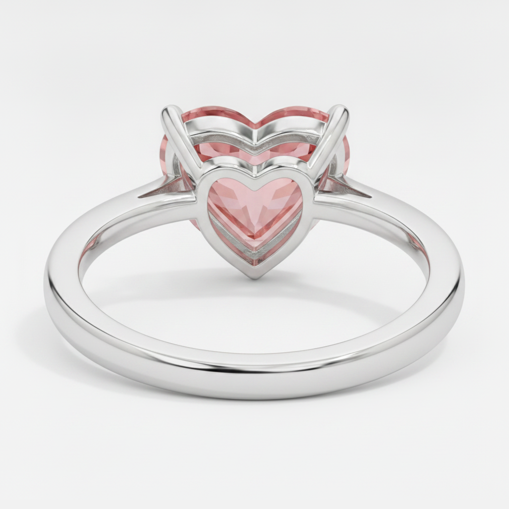 Heart Padparadscha Solitaire Ring Natural 14K White Gold
