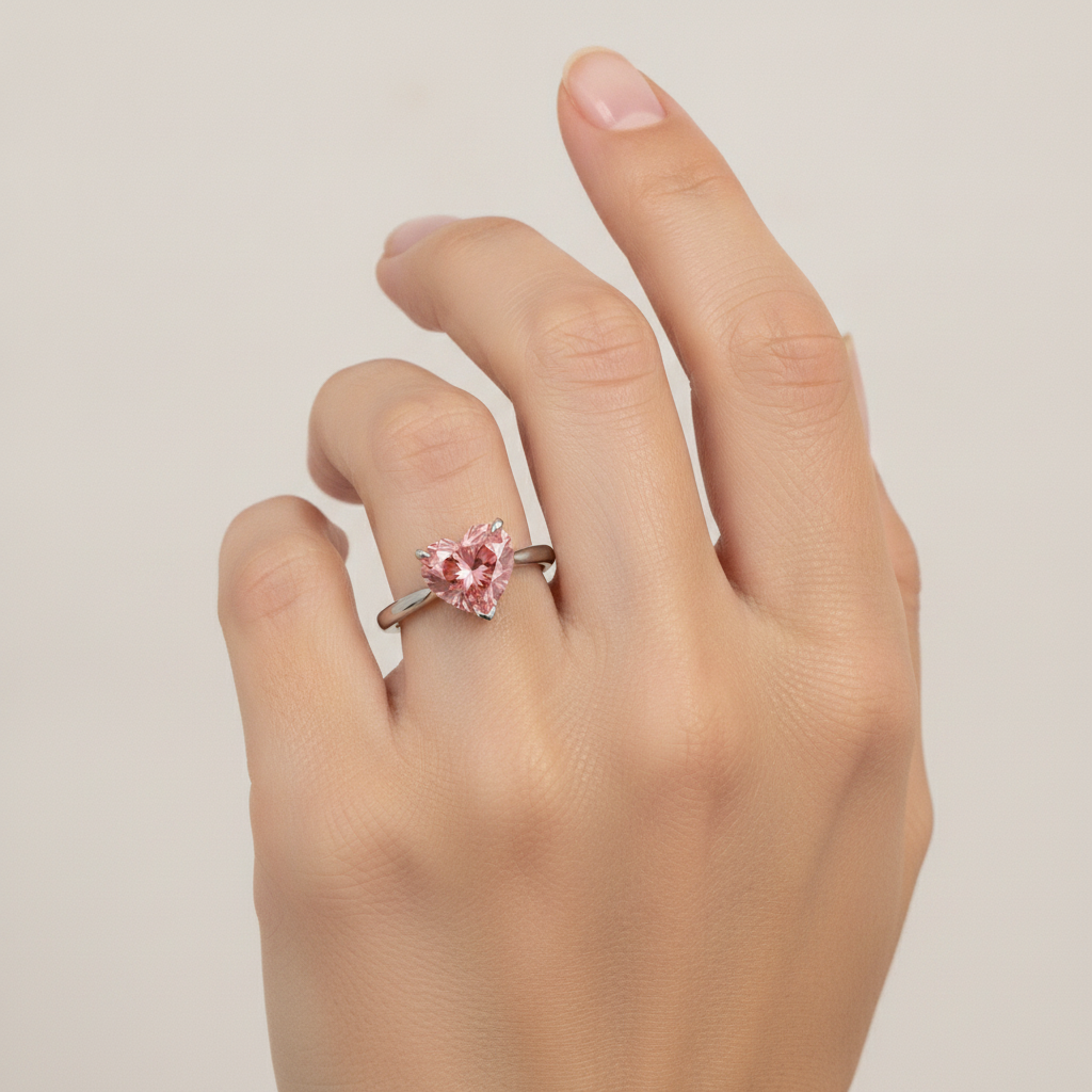 Heart Padparadscha Solitaire Ring Natural 14K White Gold