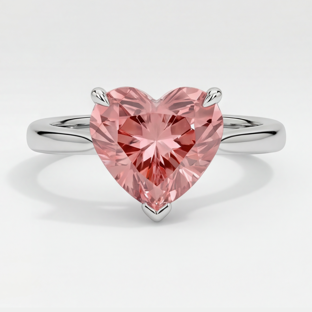 Heart Padparadscha Solitaire Ring Natural 14K White Gold