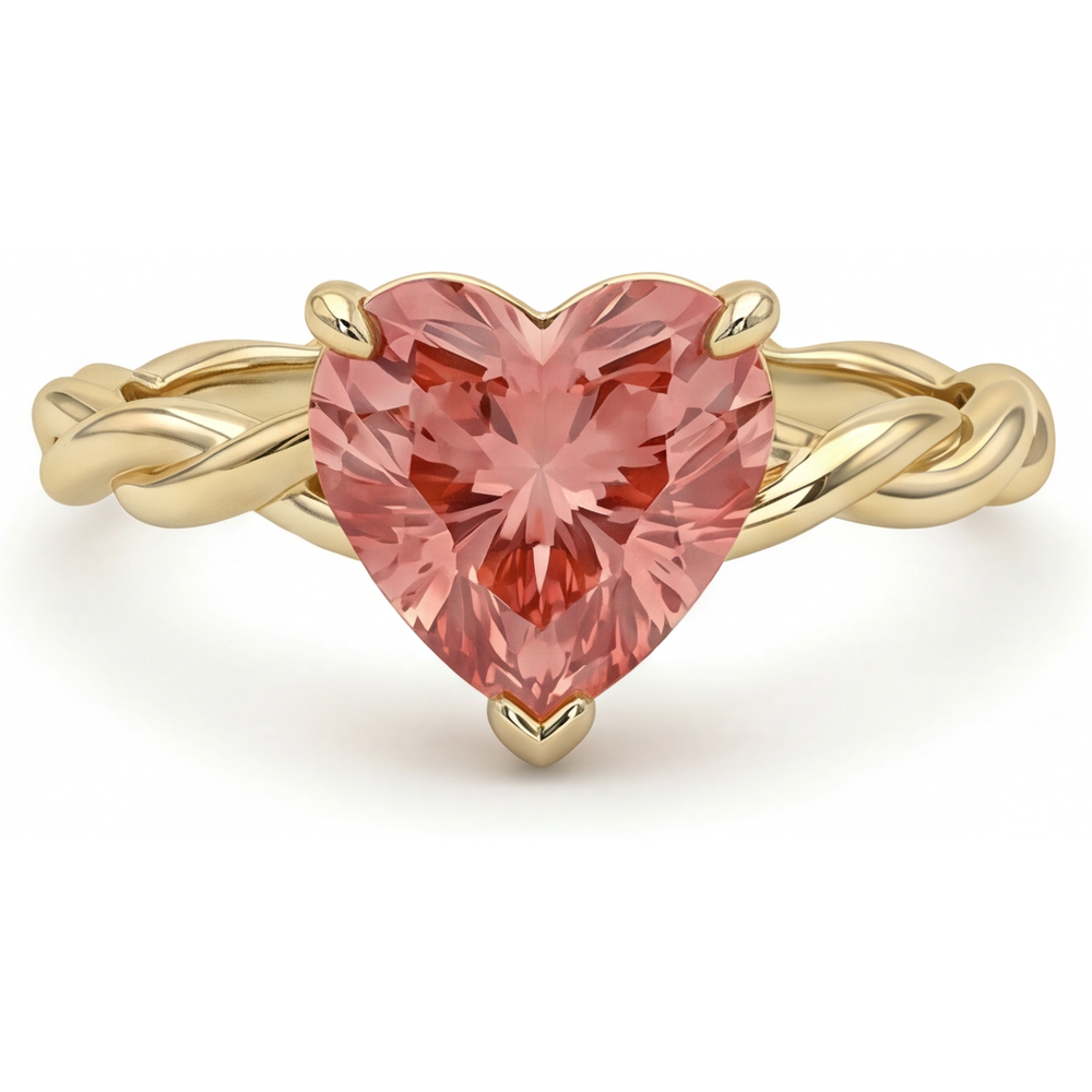 Heart Padparadscha Solitaire Ring Natural 14K Yellow Gold
