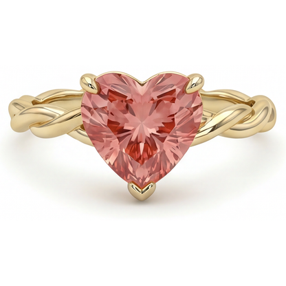 Heart Padparadscha Solitaire Ring Natural 14K Yellow Gold