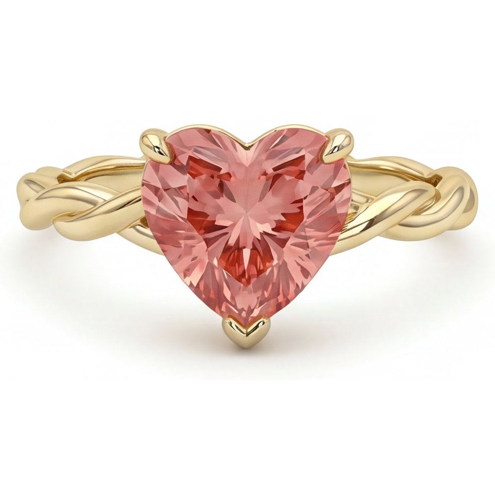 Heart Padparadscha Solitaire Ring Natural 14K Yellow Gold