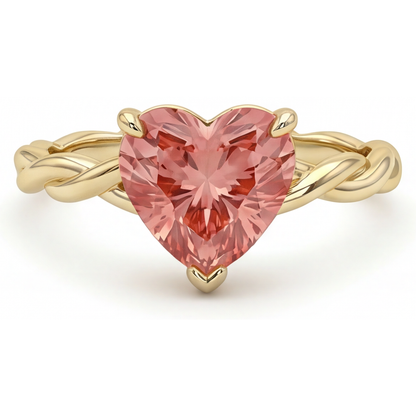 Heart Padparadscha Solitaire Ring Natural 14K Yellow Gold
