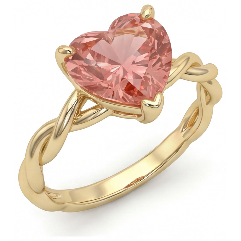 Heart Padparadscha Solitaire Ring Natural 14K Yellow Gold