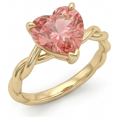 Heart Padparadscha Solitaire Ring Natural 14K Yellow Gold