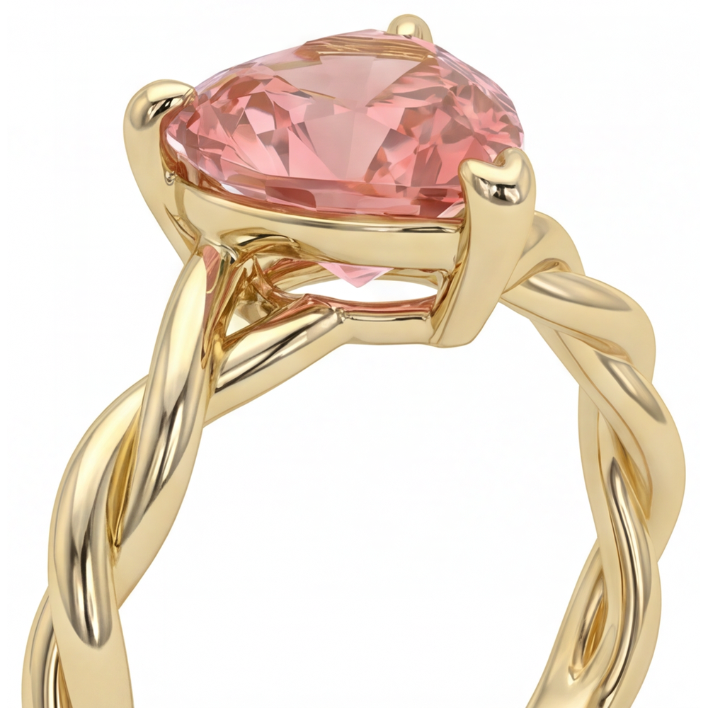 Heart Padparadscha Solitaire Ring Natural 14K Yellow Gold