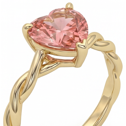 Heart Padparadscha Solitaire Ring Natural 14K Yellow Gold