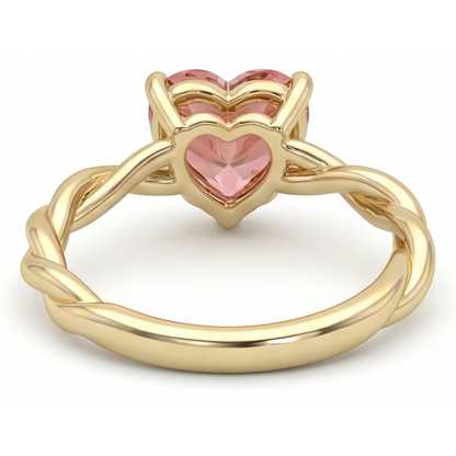 Heart Padparadscha Solitaire Ring Natural 14K Yellow Gold