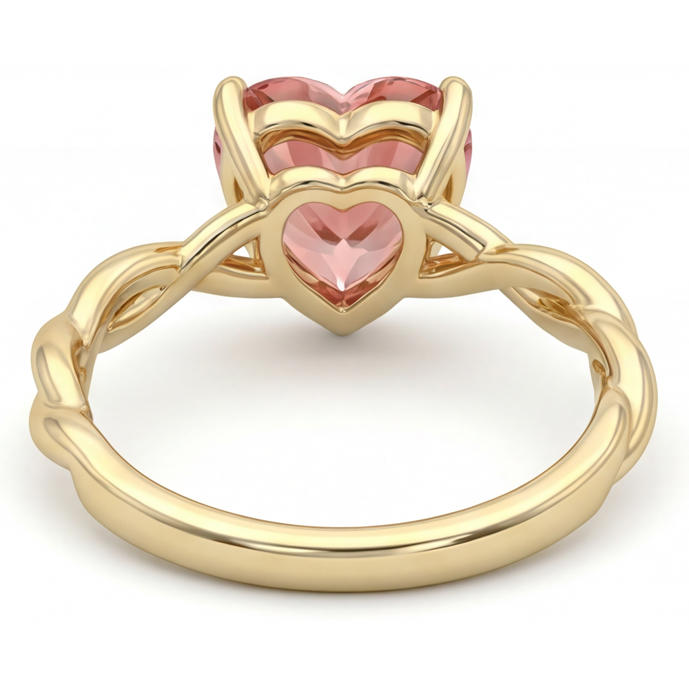 Heart Padparadscha Solitaire Ring Natural 14K Yellow Gold