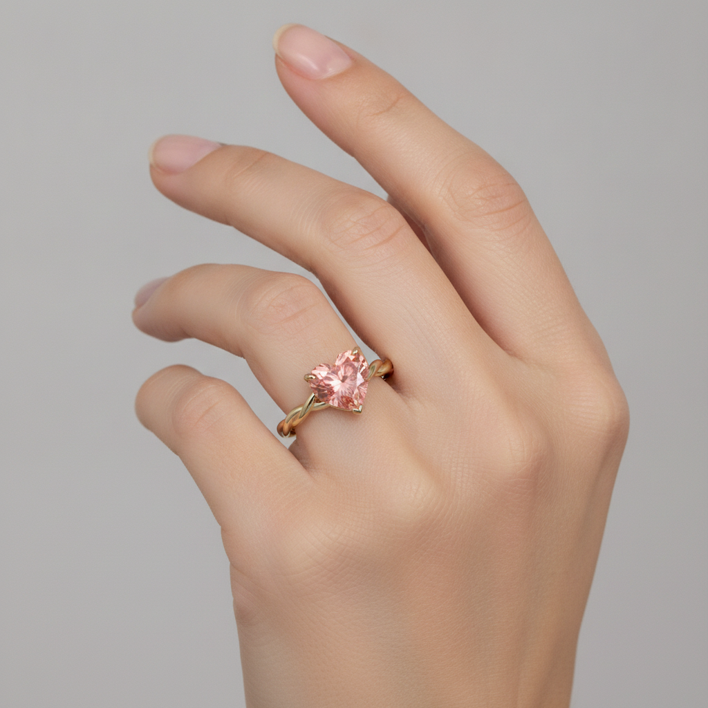 Heart Padparadscha Solitaire Ring Natural 14K Yellow Gold