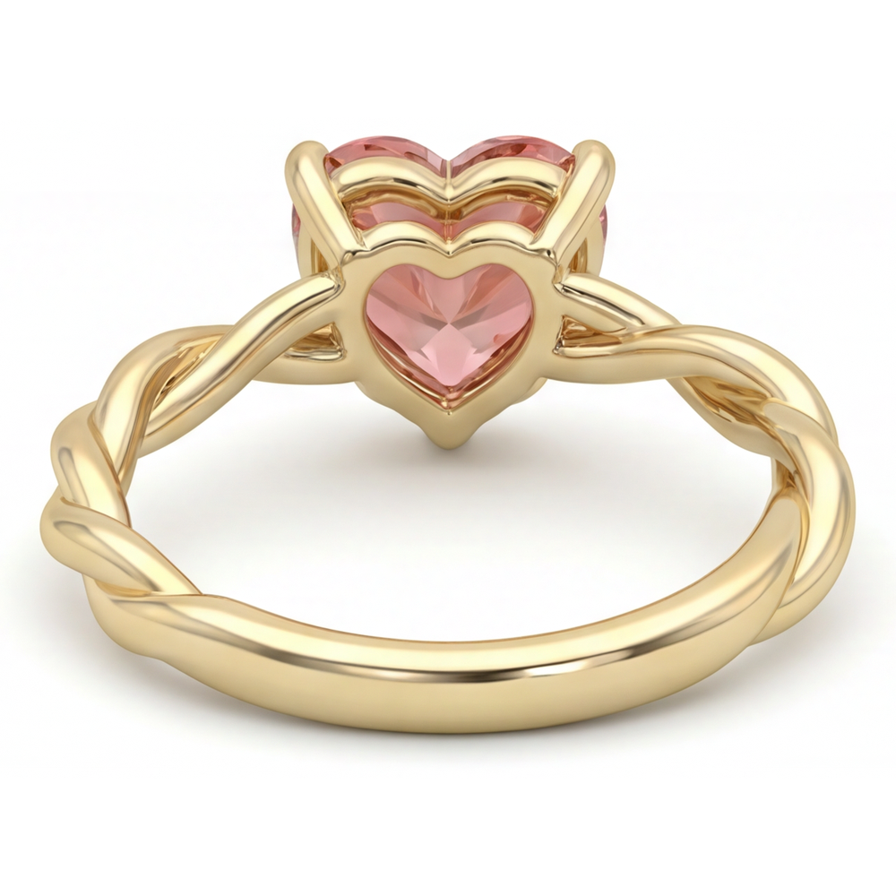 Heart Padparadscha Solitaire Ring Natural 14K Yellow Gold