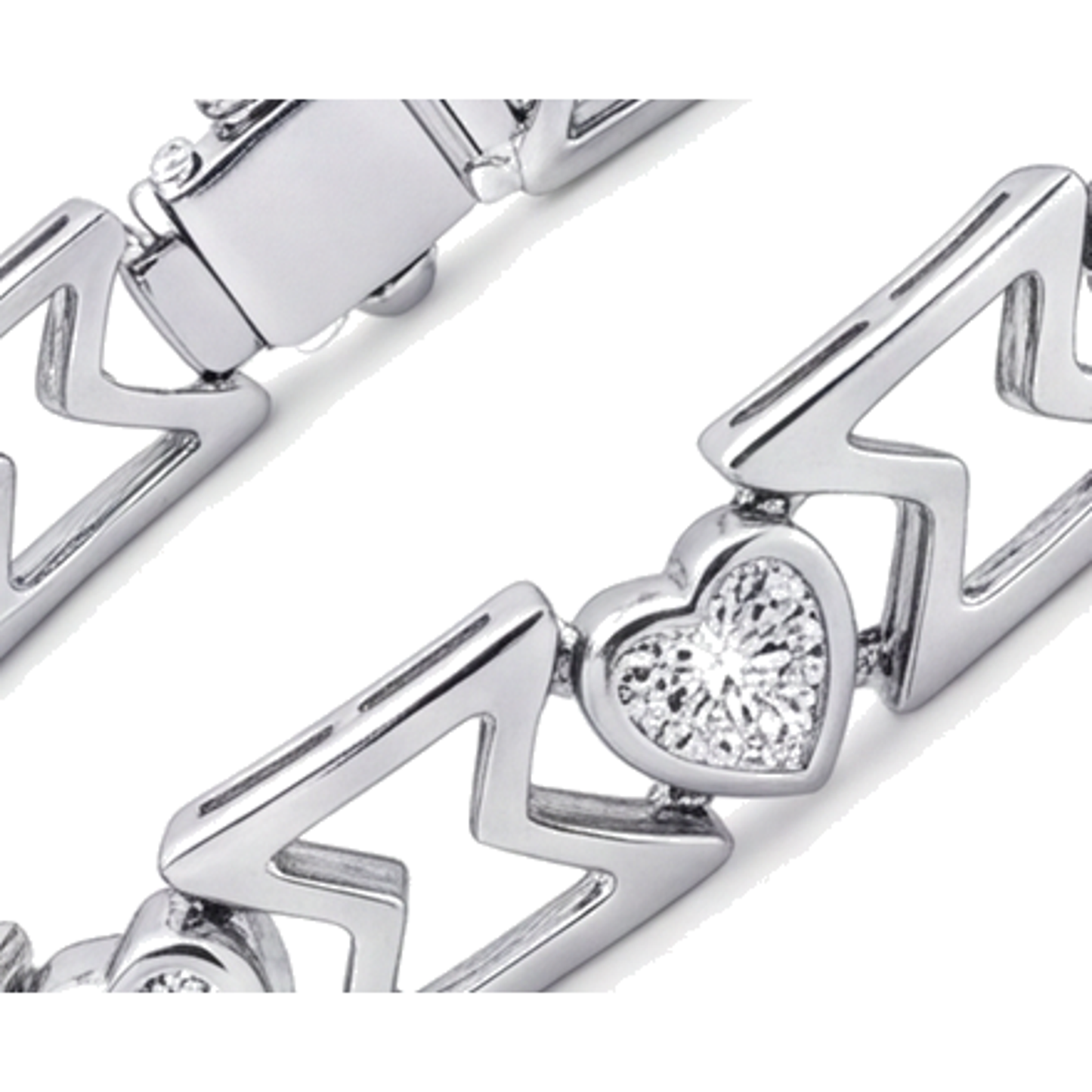 Lab Grown Diamond Bracelet 5 Carat Heart Chevron Link 14K White Gold 7 Inch