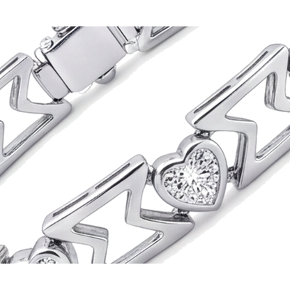 Lab Grown Diamond Bracelet 5 Carat Heart Chevron Link 14K White Gold 7 Inch