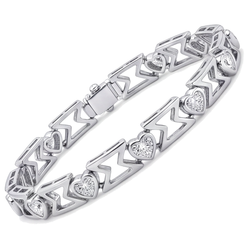 Lab Grown Diamond Bracelet 5 Carat Heart Chevron Link 14K White Gold 7 Inch