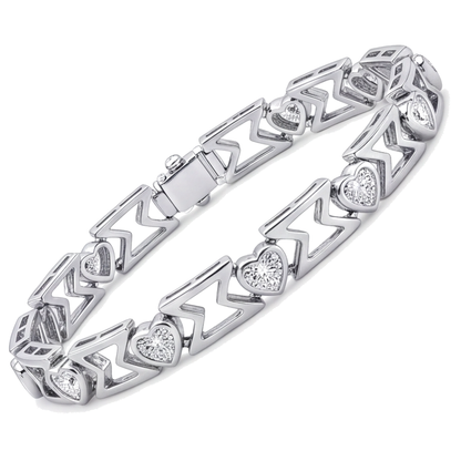 Lab Grown Diamond Bracelet 5 Carat Heart Chevron Link 14K White Gold 7 Inch