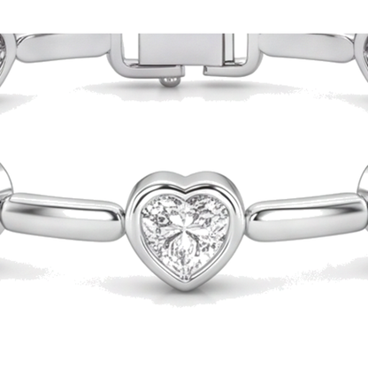 Lab Grown Diamond Bracelet 4 Carat Heart Bar Link Station 14K White Gold 7 Inch