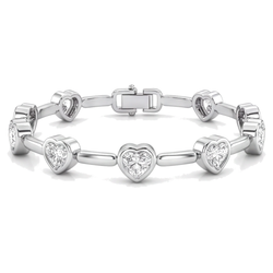 Lab Grown Diamond Bracelet 4 Carat Heart Bar Link Station 14K White Gold 7 Inch