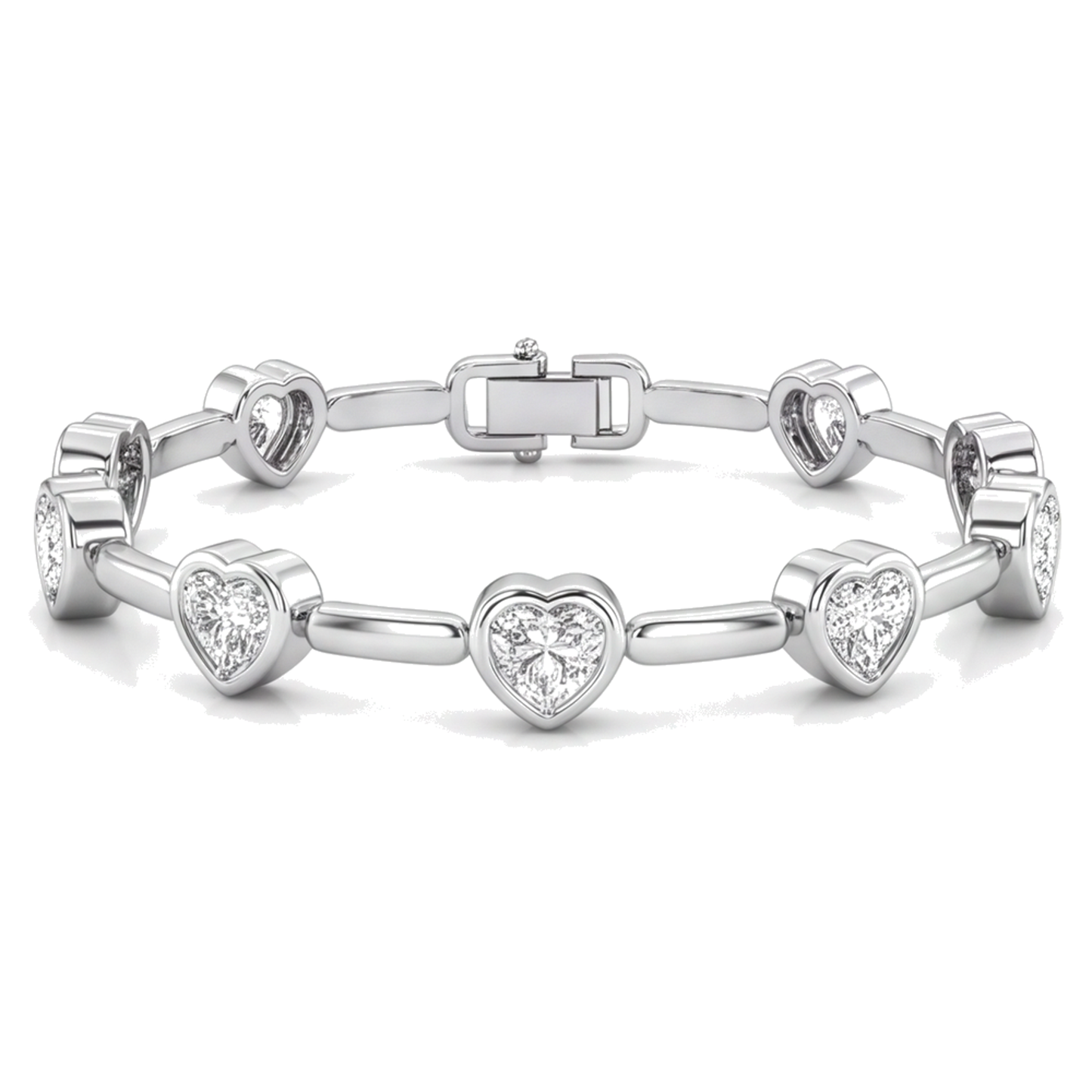 Lab Grown Diamond Bracelet 4 Carat Heart Bar Link Station 14K White Gold 7 Inch