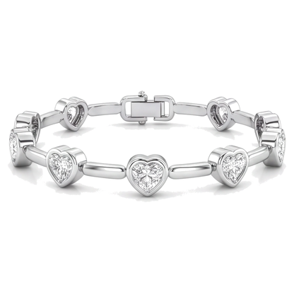 Lab Grown Diamond Bracelet 4 Carat Heart Bar Link Station 14K White Gold 7 Inch