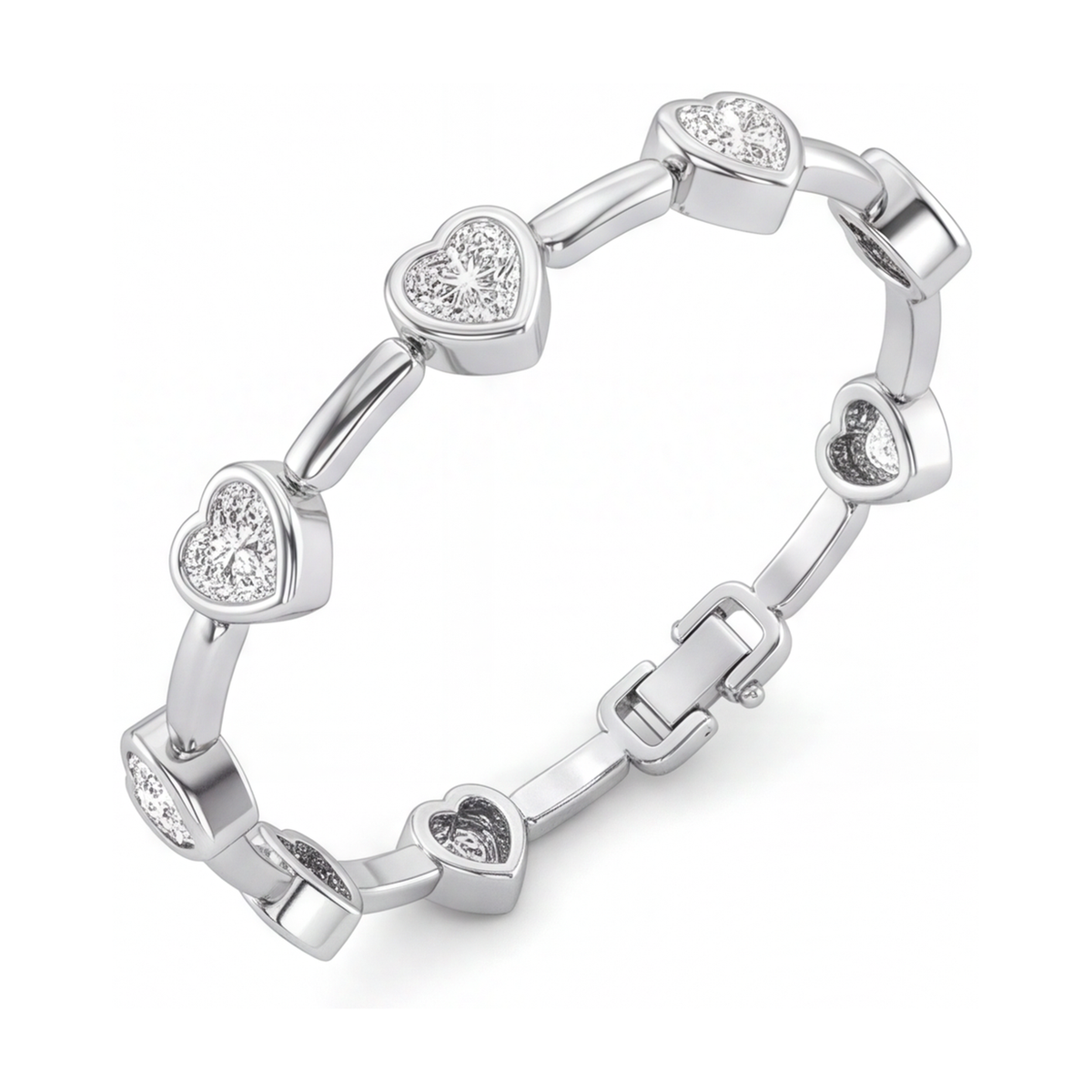 Lab Grown Diamond Bracelet 4 Carat Heart Bar Link Station 14K White Gold 7 Inch
