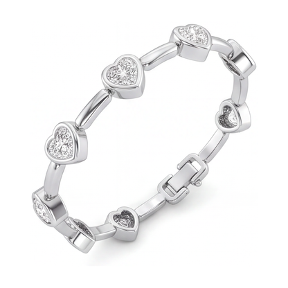 Lab Grown Diamond Bracelet 4 Carat Heart Bar Link Station 14K White Gold 7 Inch