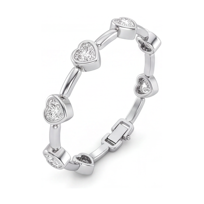 Lab Grown Diamond Bracelet 4 Carat Heart Bar Link Station 14K White Gold 7 Inch