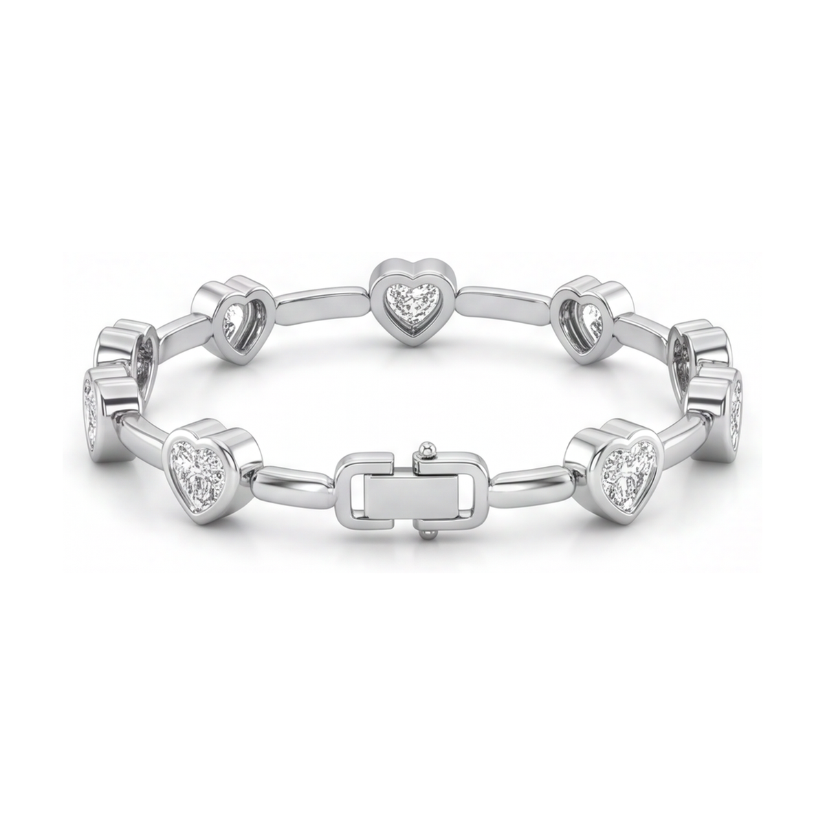 Lab Grown Diamond Bracelet 4 Carat Heart Bar Link Station 14K White Gold 7 Inch